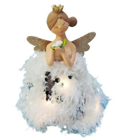 FIG ANGEL C-LUZ 11X23X12CM BLANCO-PLATEADO